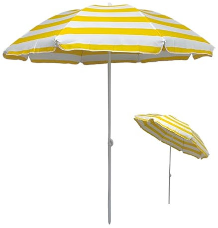 Generisch 160cm Tragbarer Gelb Gestreifter Strandschirm Kippbar, Leichter Kleiner Terrassenschirm Höhenverstellbar, Sonnenschirm UV 50+ Wasserdichter