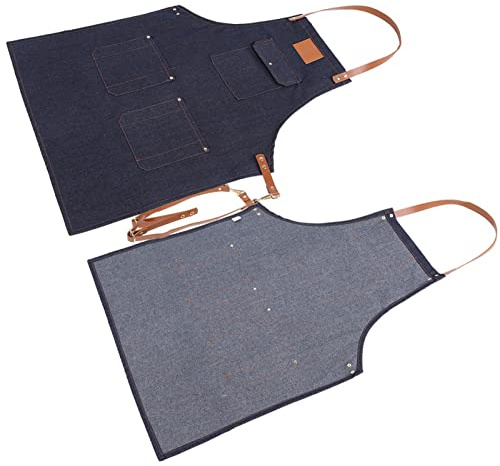 HEEPDD A Grembiule di Denim, Grembiule per Utensili per Utensili A Gava Utility con più Tasche per Cooking Cafe Hotel Restauranti Bistro Tatuaggio Shop Craft Workshop Apron di Denim, Pesante (#1)
