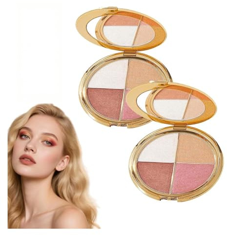 Palette 4 en 1 pour blush, illuminateur yeux et joues, illuminateur visage, joues et fard à paupières, 4 couleurs