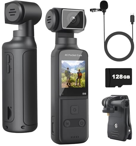 ZOMFOM Vlogging Camera 4K, Mini Pocket Body Cam with 128GB Card | External Microphone, 270° Rotatable Lens, Suitable for Vlog, Sports, Bike, Travel, Police Law Enforcement, Personal Civilians