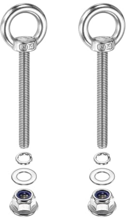 PATIKIL Boulon À Oeil M8 x 70mm Avec Épaulement, 2 Pcs 304 Acier Inoxydable Anneau De Levage Boulon À Oeil Fileté Avec Écrous À Collerette, Rondelles Plates Et Ressorts Pour Suspension