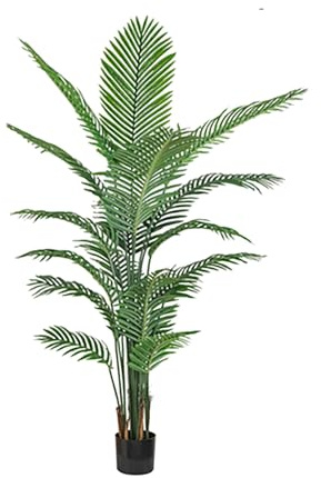 Künstliche Areca-Palme mit realistischem Stamm und Blättern, Topfpflanze für Innendekoration im Schlafzimmer, Wohnzimmer, Büro, Balkon und Terrasse