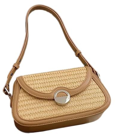 HOOLRZI Bolso cruzado a juego para mujer, estilo retro, de paja, para playa, hombro, tejido a mano, para la axila, bolso cruzado para mujer, Té con leche, albaricoque