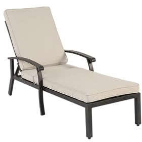 DRIXNO Sonnenliege, Armlehnensessel, Liegestuhl mit Verstellbarer Rückenlehne, Grand Patio Relaxliege, Gartenliege und Loungesessel, mit Baumwolle Kissen, Dunkelbraun Rostfestes Aluminium, Beige