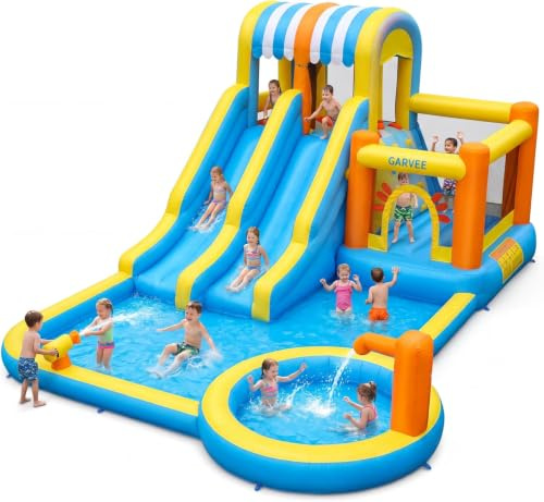 Gran Castillo Hinchable con soplador, Castillo Hinchable con tobogán de Agua, XXL con soplador, Salto al Aire Libre, Piscina saltadora, tobogán al Aire Libre, Castillo de Rebote para niños para