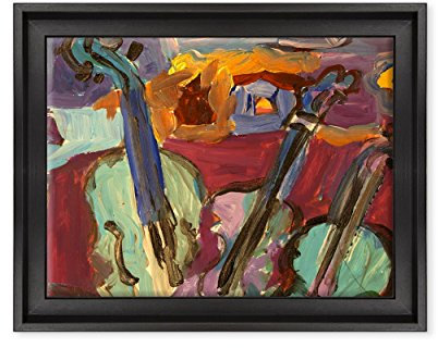 Bild auf Leinwand Canvas – Gerahmt – fertig zum Aufhängen – Musik Jazz Sax Bass Geige Kontrabass – Illustration Position Effekt Öl Gemälde Dimensione: 30x40cm C - Colore Nero Contemporaneo