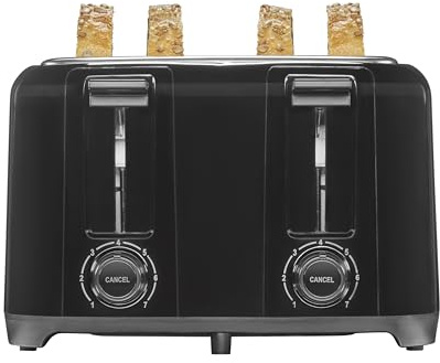 Proctor Silex 4 Slice Toaster with Extra Wide Slots for Bagels, Cool-Touch Walls, Shade Selector With 7 Browning Levels, Toast Boost, Auto Shut-off and Cancel Button, Black (24215PS)