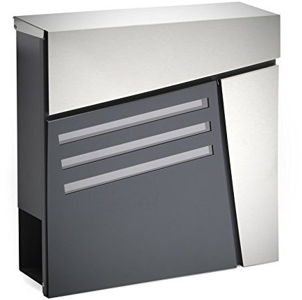 Wiltec Boîte aux Lettres Murale ou sur Pied Design & Porte-journaux V25, Verrouillable, Gris Anthracite, Acier INOX, 370 x 105 x 370 mm, avec Fenêtres