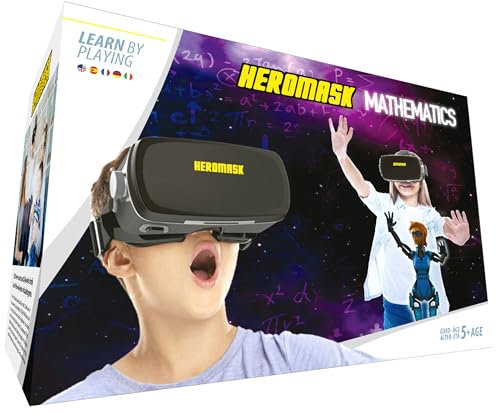 HeroMask Casque VR + Jeux Maths 5-12 Ans — Regardez-Le s’Amuser Tout en apprenant ! Tables Multiplication Addition Calcul Mental Réalité Virtuelle Enfant
