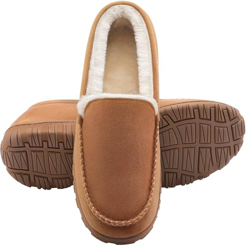 shoeslocker Mens Slippers Warm House Slippers for Men Indoor Outdoor Beige Size 11