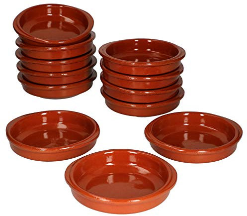 MamboCat Cazuela Clay Bowl Set con Manici Ø 12 cm Dimensione S 12 Vintage Cream Glazed Tapas Bowls Mediterraneo Alta qualità Fatta a Mano Piatti di Argilla Medievale