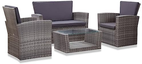 vidaXL Loungegrupp för trädgården med dynor 4 delar konstrotting grå