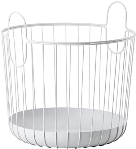 Zone Denmark Inu Korb mit Griffen aus Metall, Aufbewahrungskorb, Handtuchkorb, Gästehandtuchkorb, Deckenkorb, Rund, Durchm. 40,6 cm, Höhe 41,1 cm, Soft Grey (Grau)