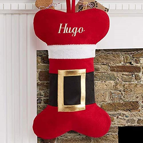 Hoolaroo Personalised Dog Christmas Stocking Embroidered With Name Xmas Santa Pet Stockings Bone Shape