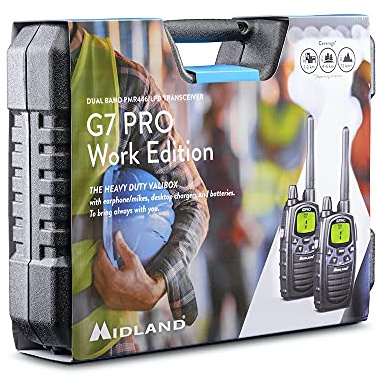 Midland G7 Pro PMR446 und LPD-Funkgeräte 2er Kofferset, C1090.18, mit VIBRACALL- und Freisprechfunktion, inkl. Duostandlader und MA 24 L Headsets, schwarz, G7 Pro 2er Kofferset: 16 Kanäle