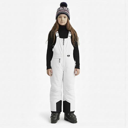 Arctic Quest Boys Girls Unisex Classic Ski & Snow Bib Overall Winter Snowsuit Water-Resistant Windproof Outdoor Rain Bib, White, 7-8