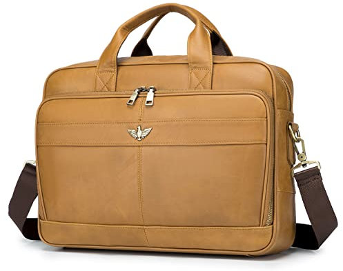 SPAHER - Maletín para ordenador de piel para hombre, 15,6 pulgadas, mochila, cartera, bandolera, negocios, toalla de negocios, B272-15,6 -marrón, 42 * 30 * 10 cm ou 16,5 * 11,8 * 4 pouces, Elegante