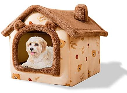Galatée Cama De Cueva De Gato, Cama Lavable para Perros, Iglú De Felpa Cálida y Acogedora para Gatos, Casa para Mascotas Plegable, Cama para Mascotas con Fondo Antideslizante(S, Oso Pardo Oscuro)