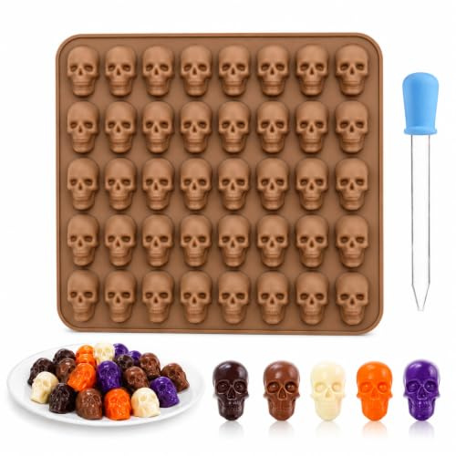 Totenkopf Silikonform, 1 Stück 40 Mulden Schädel Silikonform mit 1 Dropper | Halloween Silikonform für Schokolade, Süßigkeiten, Gelee