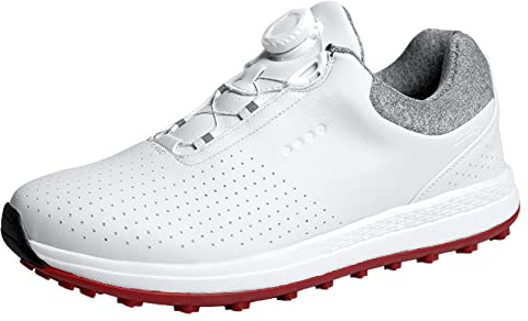 SUMECH Golfskor för män utan spik Läder bred passform vattentäta sneakers stor storlek,White,45 EU