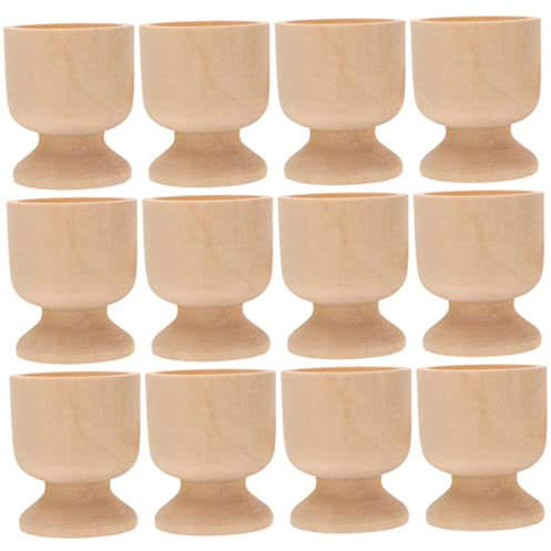 BESTonZON Eierbecher aus Holz 12 Stück Selbstgemacht Eierhalter zum Bemalen für Ostern Kinder Feste Dekorative Eierablage Holztablett Glatte Oberfläche Sicheres Material
