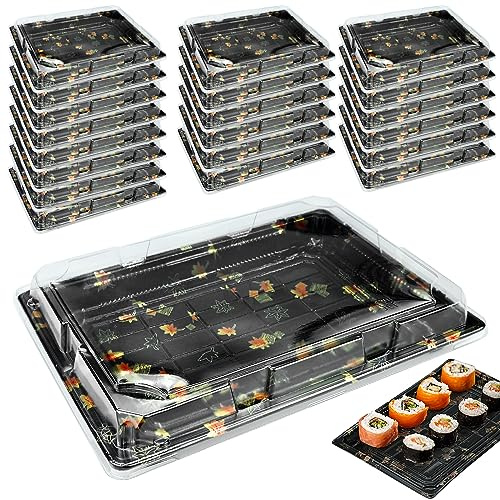 20 Pack Reusable Buffet Trays with Clear Lids,Rectangle Sweet Treat and Sandwich Platter Tray Set, Plastic Buffet Catering Tray, Catering Trays for Party Food, Cake, Sushi
