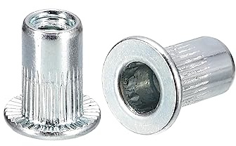 sourcing map M3 Rivet Nuts, 50pcs Zinc Plated Carbon Steel Knurled Flat Head Threaded Insert Nuts for Metal, Plastic