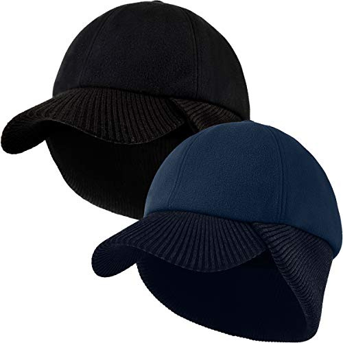 29 IYEBRAO Paquete de 2 gorras de béisbol de invierno con orejeras para hombres y mujeres, unisex, gorra de lana cálida, gorra completa de protección auditiva, gorra de lana para exteriores, visera