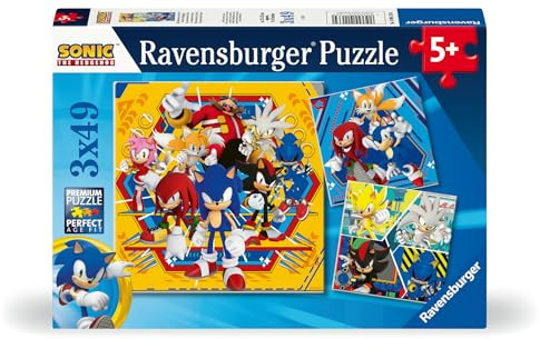 Ravensburger Sonic The Hedgehog 3 x 49 Piece Jigsaw Puzzle Set for Kids - Screen-Free Activity Boosts Concentration and Focus