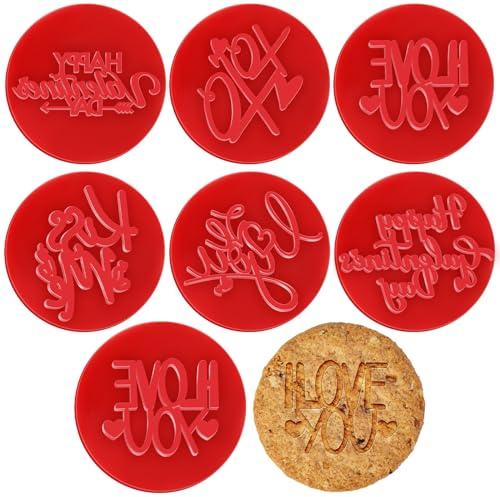 Zubebe 6 Pcs Valentine's Day Cookie Stamp Fondant Embosser Set Valentine's Day 3D Design Cookie Cutter Love You Stamp for Baking Cooking Biscuit Cake Wedding Party Decorating Tool(Classic Style)