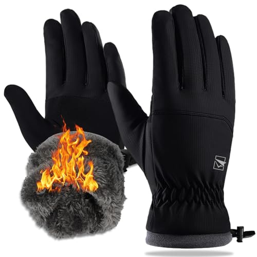 Yobenki Thermohandschuhe für Herren und Damen, Winter-Laufhandschuhe, verdicktes Fleecefutter, Schnee, warme Handschuhe, kaltes Wetter, winddichte Touchscreen-Handschuhe für Skifahren, Radfahren,