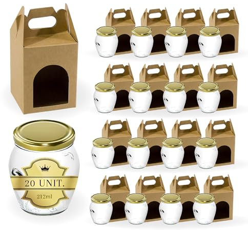 Espirito Rebelde 20 Pots de Yaourt en Verre avec Couvercles 212 ml + Boîte | Pots de Yaourt, Petits Pots de Conservation pour Bébé, Verres à Dessert