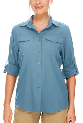 Womens Safari Sun Shirts UPF 50+ UV Sun Protection Long Sleeve Outdoor Quick Dry Fishing Hiking Gardening Shirts (5072 Blue S)