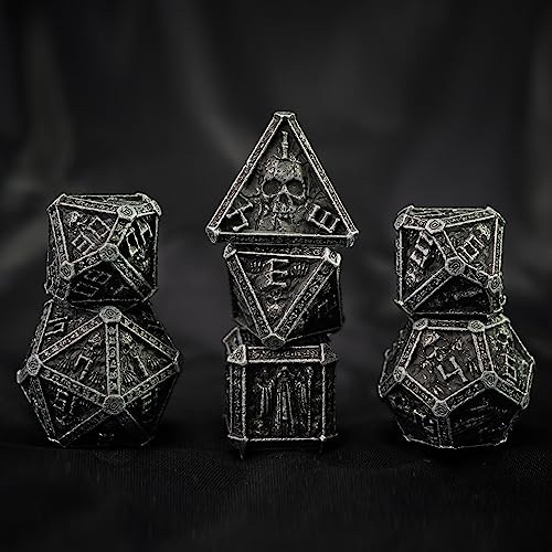 Undead Würfel-Set, Skelettkopf, massives Metall, für DND TRPG, Pathfinder, Tischspiele, TRPG Wizard Evil D20, D12, D10, D8, D6, D4, Grau