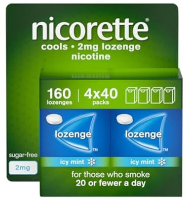 Nicorette Cools 2mg Lozenge, 160 Pieces (4 x 40 Packs), Effective and Discreet Stop Smoking and Stop Vaping Aid, Nicotine Lozenges with Dual-Layer Icy Mint Flavour Release (Quit Smoking or Vaping)