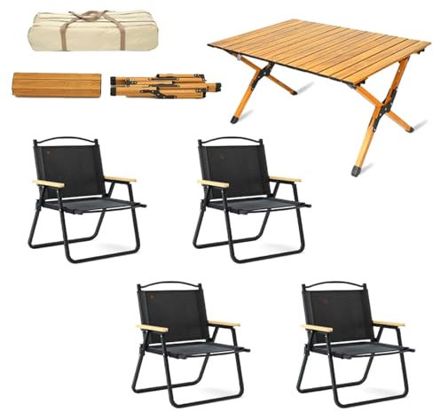 Tragbare Campingstühle Und Tisch Für Camping, Reisen, Strand Und Picknick (1 Tisch Und 4 Stühle). Ultraleichter Klapptisch Und Wanderstühle Aus Aluminium – Kompakt Und Stabil