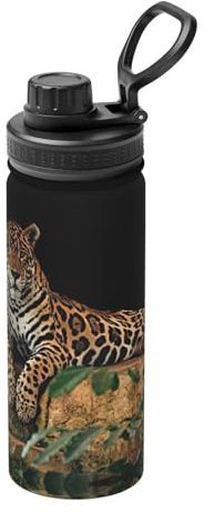 Thermosflasche aus Edelstahl, Motiv: African Wildlife Leopard auf Felsen, vakuumisoliert, doppelwandig, thermofest, 530 ml
