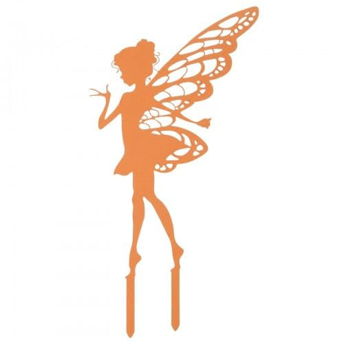 Décoration de jardin elfes : figurines assises en métal, aspect rouillé, 25 x 13 cm, crochetés, marron