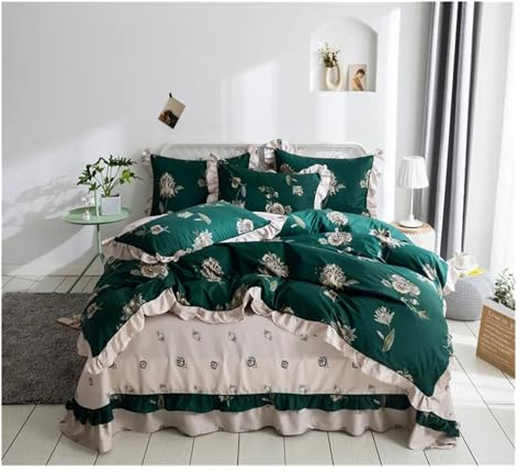 Cotton Bedding Sets Queen King Size Plants Bed Duvet Cover Bed Sheets Linen Set Bed Set,Bedding(Green,Queen)