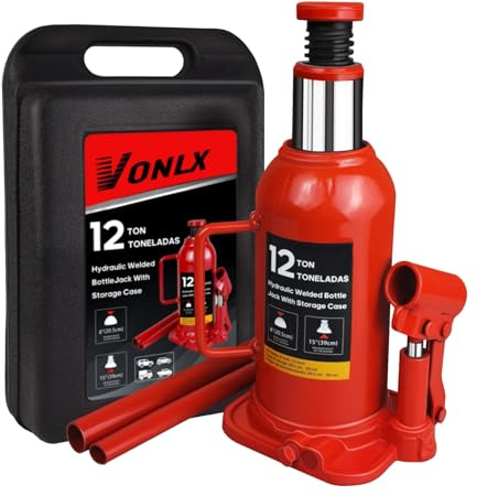 VONLX Torin Hydraulic Bottle Jack with Carrying Case, 12 Ton (26,455 lb) Capacity 7.5-15 inch Lifting Range, Muti-Directional Welded Bottle Car Jack for Car, Truck, RV, Pickup Truck, Auto Repair
