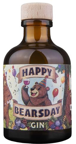 Happy Bearsday Gin Miniatur | mit fruchtigen Gin Botanicals aus Beeren | schönes Gin Geschenk zum Geburtstag & besondere Anlässe | 50ml 40% Vol.