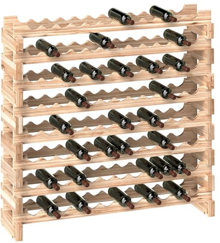 HOMCOM Scaffale Portabottiglie in Legno di Abete, Cantinetta Portabottiglie con 8 Ripiani per 96 Bottiglie e Peso Massimo 100 kg, 114x28x113.5 cm, Legno Naturale