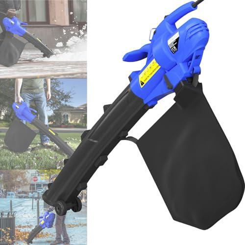 Aspirateur et souffleur de Feuilles électrique, aspirateur et broyeur de Jardin, Fonction 3 en 1 - aspirateur + souffleur + broyeur avec Grand Sac de Collecte de 35 litres, Rapport de paillage 10:1