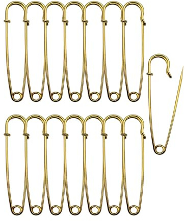 Spille da balia dorate, grandi, 55 mm, confezione da 15 pezzi, resistenti e grandi, per vestiti, spille giganti disponibili per tessuti spessi, pelle, coperte fisse, scialle, pannolini