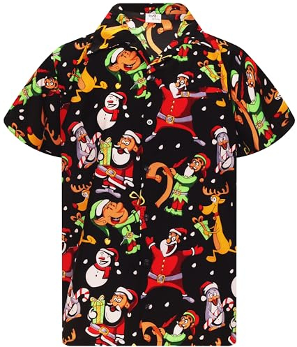 KING KAMEHA Rolig jultröja för män, hawaii-skjorta, skjorta med jultryck, kortärmad skjorta med knappar, avslappnad skjorta, XL