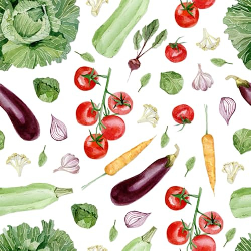 ti-flair Servietten Papier 33x33cm 3-lagig 20 Stück - hochwertig & nachhaltig - Einweg Lunchservietten - Papierservietten für Frühstück Gastronomie Alltag - Gemüse Motiv Weiß Bunt