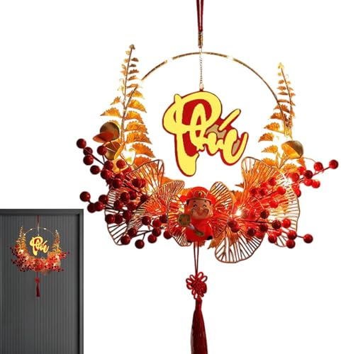Corona de Año Nuevo, decoración de Año Nuevo vietnamita, corona de puerta de entrada, adornos del festival de primavera - colgante de puerta en forma de corona de dios, adornos decorativos para p