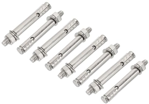 PATIKIL Tacos de expansión de acero inoxidable 304 M6 x 70mm, 8 Pzas con tornillo hexagonal externo y camisa alargada para hormigón, drywall, proyectos de construcción, color plateado