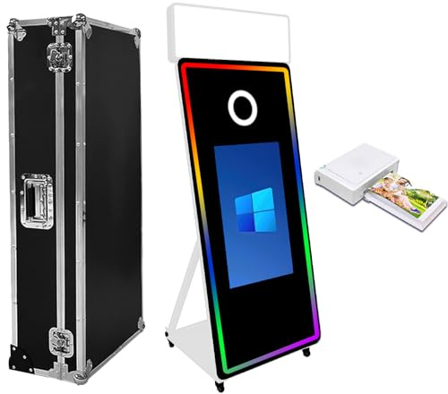 WideMeet Tragbare Kamera Spiegel Photo Booth mit 43 Zoll Touchscreen Selfie Photobooth Maschine DSLR Booth mit Flight Case für Hochzeit Party Event (Weiße Maschine+Drucker)