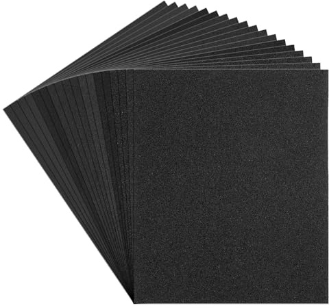 Carehabi Lot de 18 feuilles de papier abrasif 60 80 120 150 180 240 320 400 600 Papier de verre humide et sec pour voiture, meubles en bois, métal, pierre, vernis, verre, 23 x 28 cm